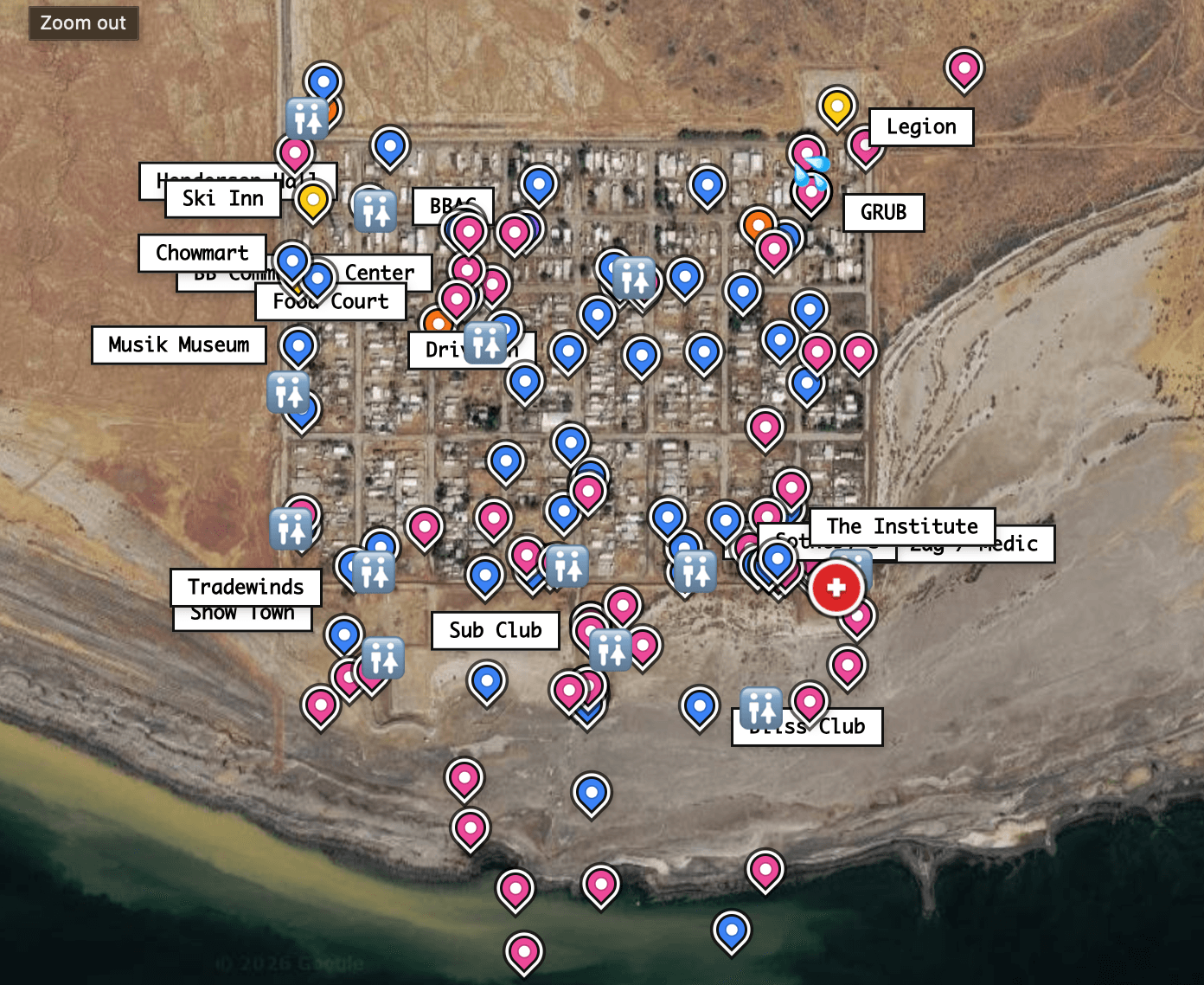 Festival map view with venue pins and a detail panel